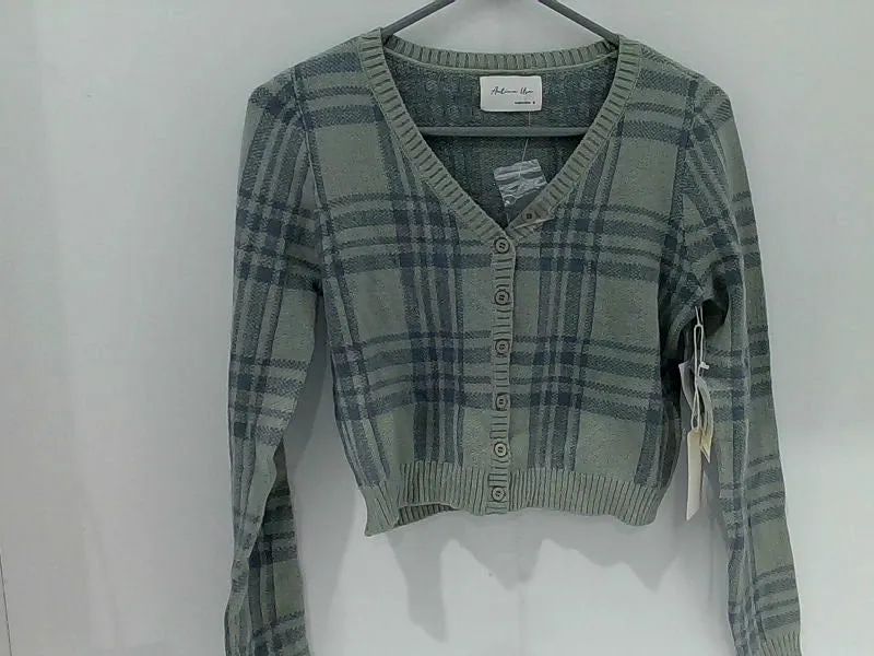 Plaid Crop Cardigan Sweater, Long Sleeve, Size Small