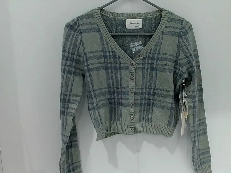 Plaid Crop Cardigan Sweater, Long Sleeve, Size Small