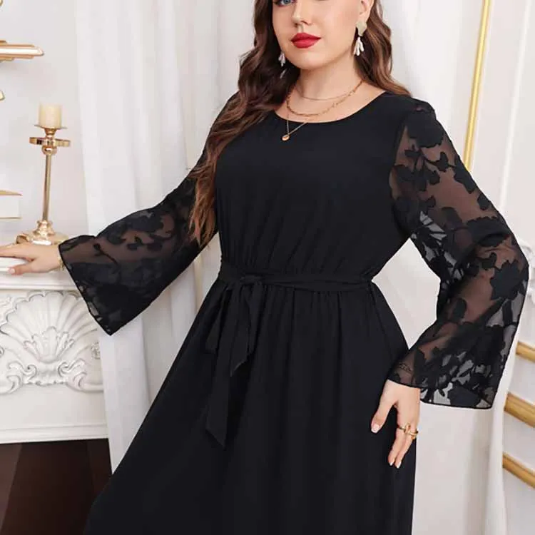 Plus Size Elastic High Waist Print Dress