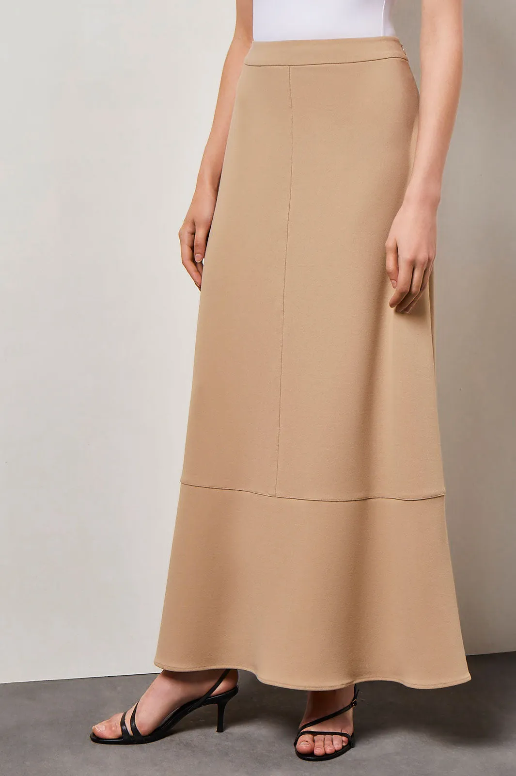 Plus Size Flare Deco Crepe Maxi Skirt, Dark Champagne