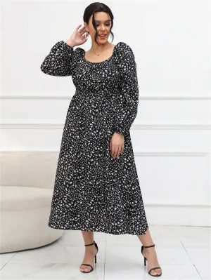 Plus Size Puff Sleeve Mid Length Dress