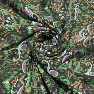 Premium Green Black Ikkat Print Chiffon Fabric