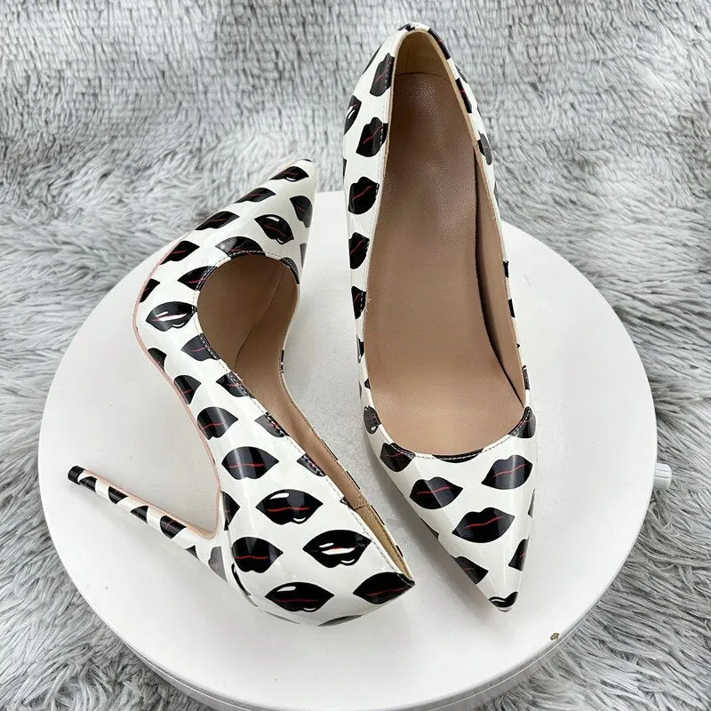 Printed Pointy Toe High Heel Slip-On Shoes