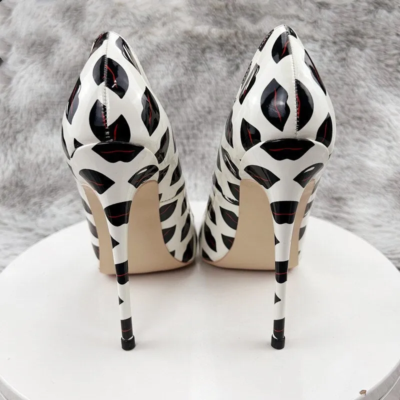 Printed Pointy Toe High Heel Slip-On Shoes