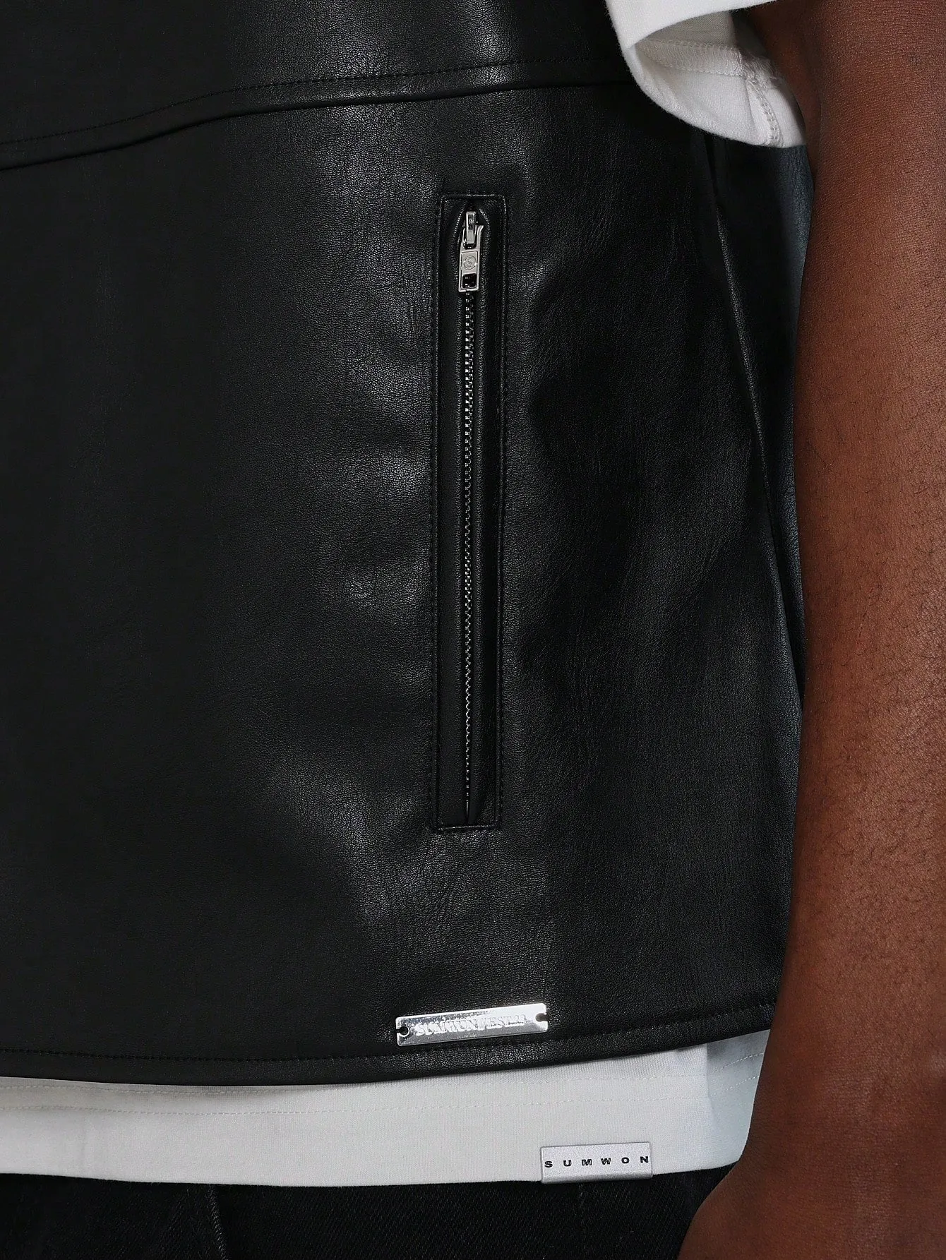 PU Zip Through Gilet With Back Emboss Detail