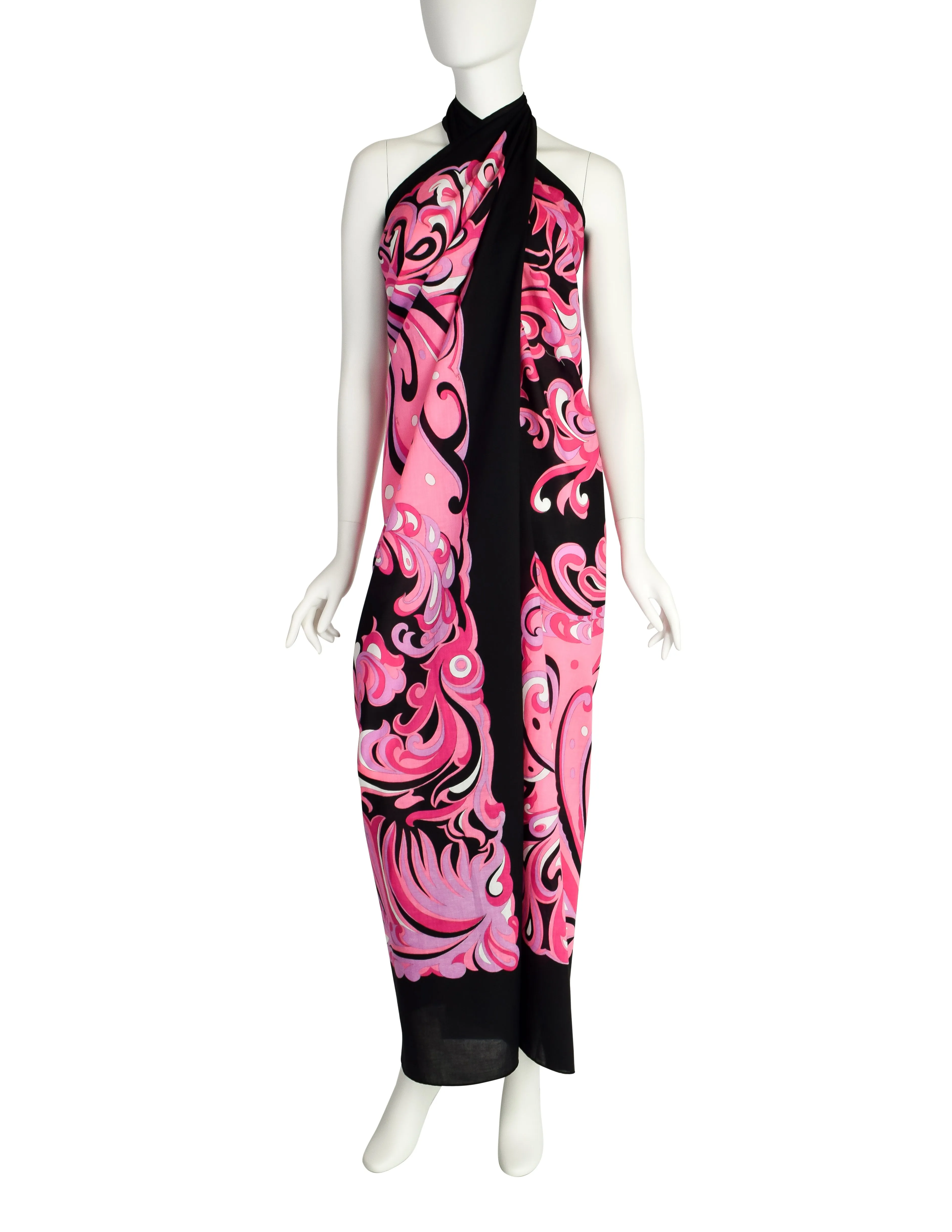 Pucci Vintage Massive Pink Black Graphic Print Rectangular Sarong Pareo Wrap Scarf