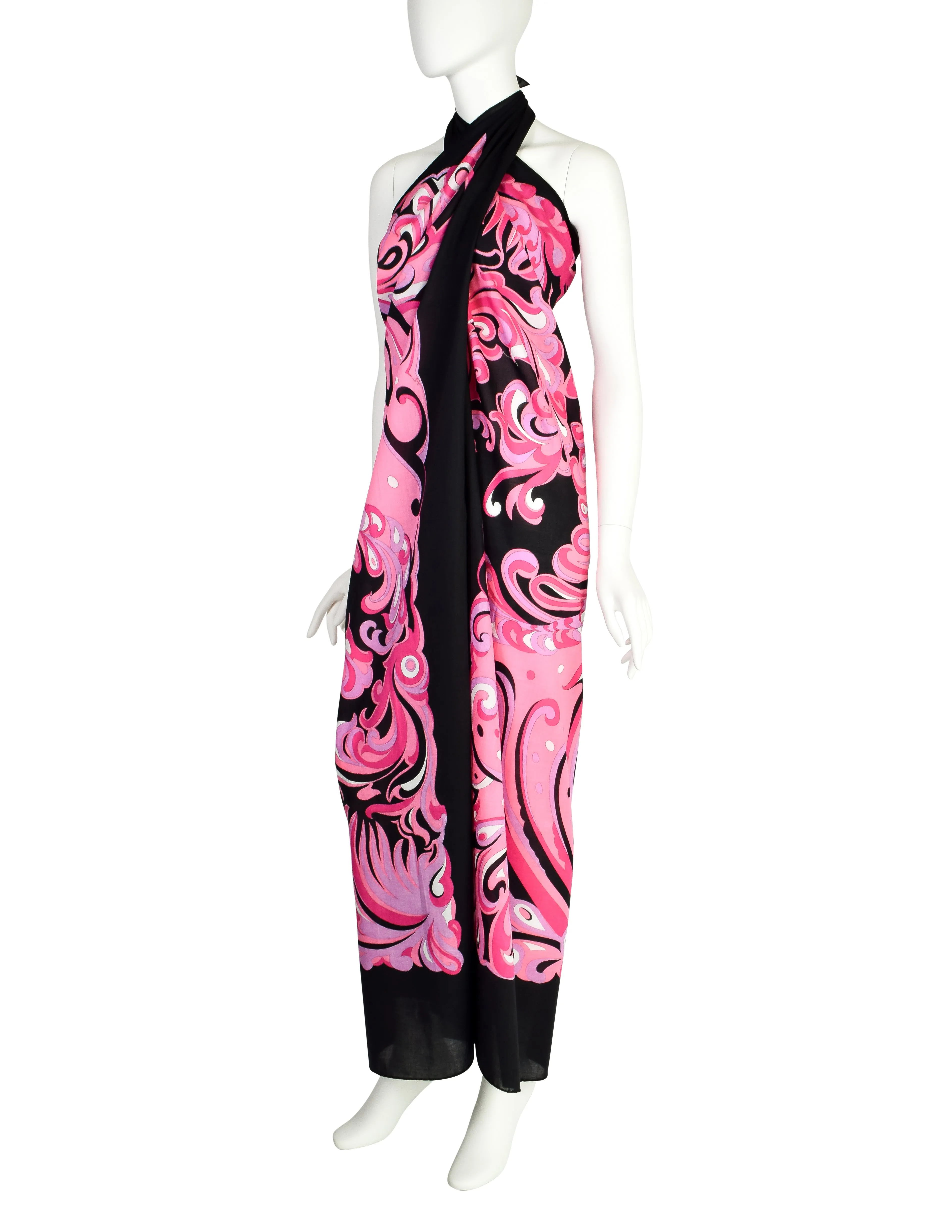 Pucci Vintage Massive Pink Black Graphic Print Rectangular Sarong Pareo Wrap Scarf