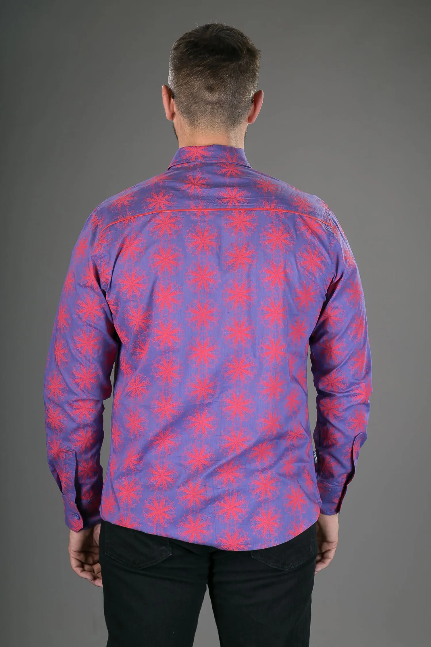 Purple Red Spiral Star Print Cotton Slim Fit Mens Shirt Long Sleeve