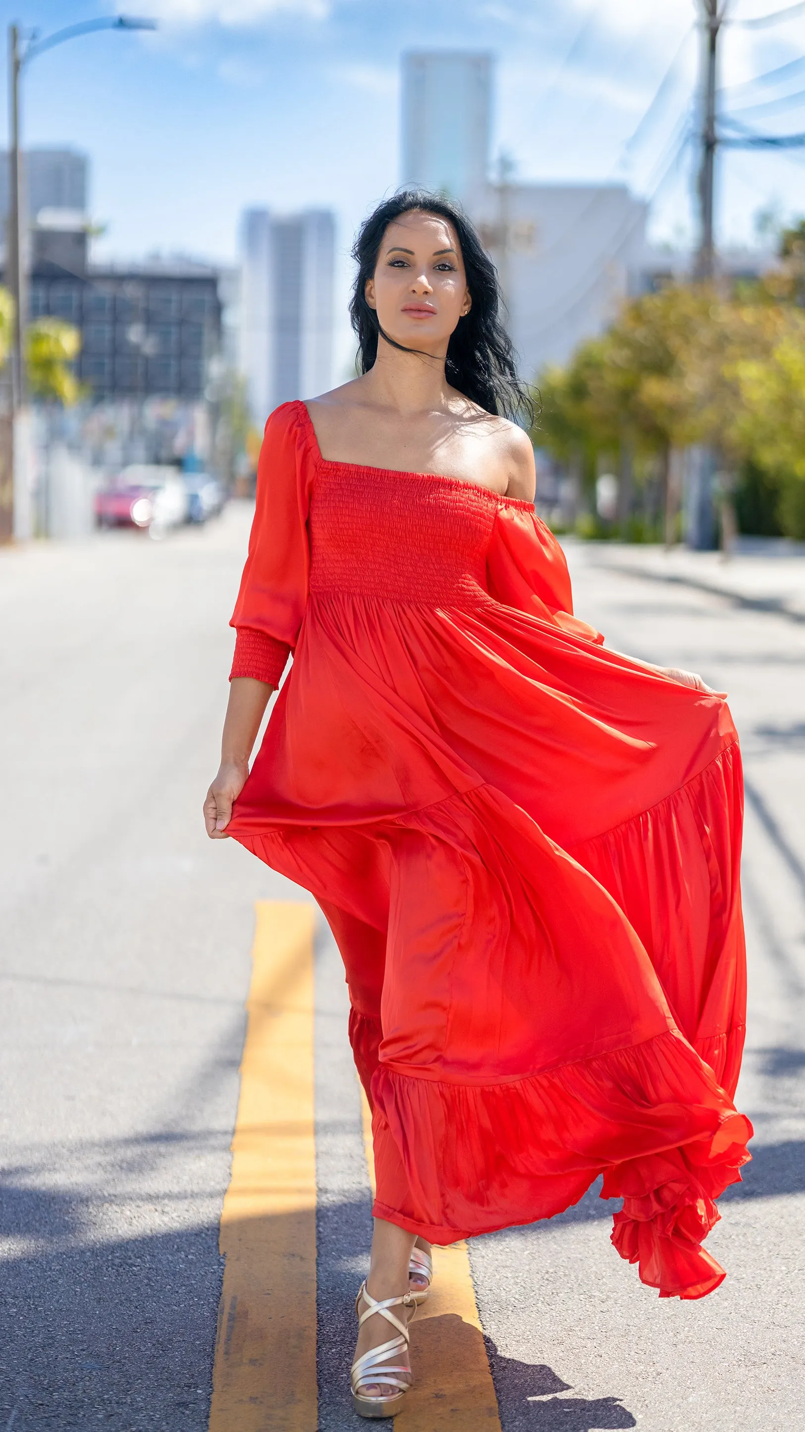 "Universe Awaits" Genesis Maxi Dress, Granada Red