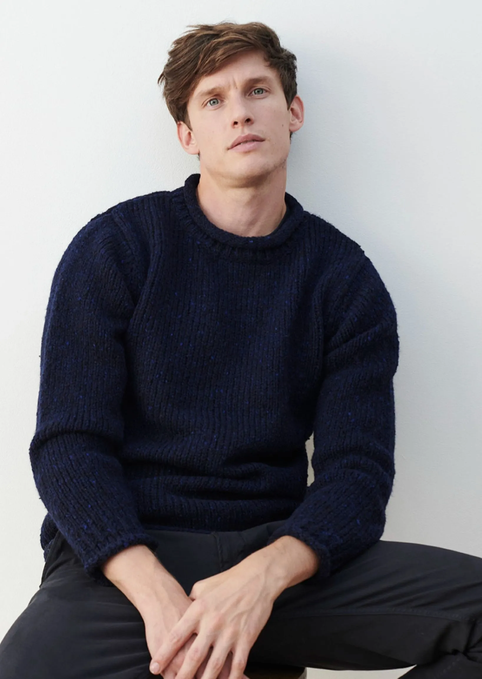 Raheen Tweed Roll Neck Mens Sweater | Navy