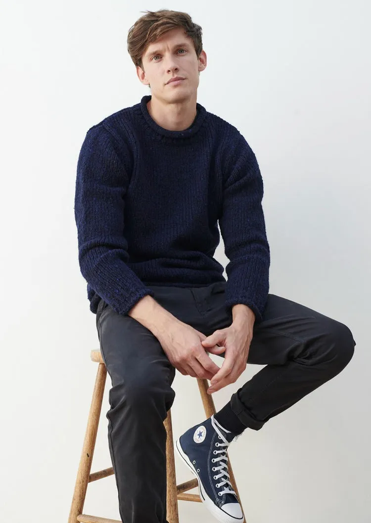 Raheen Tweed Roll Neck Mens Sweater | Navy