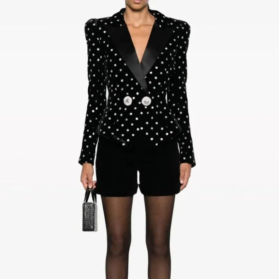 Reagan Crystal-Embellished With Silver Stone Buttons Blazer