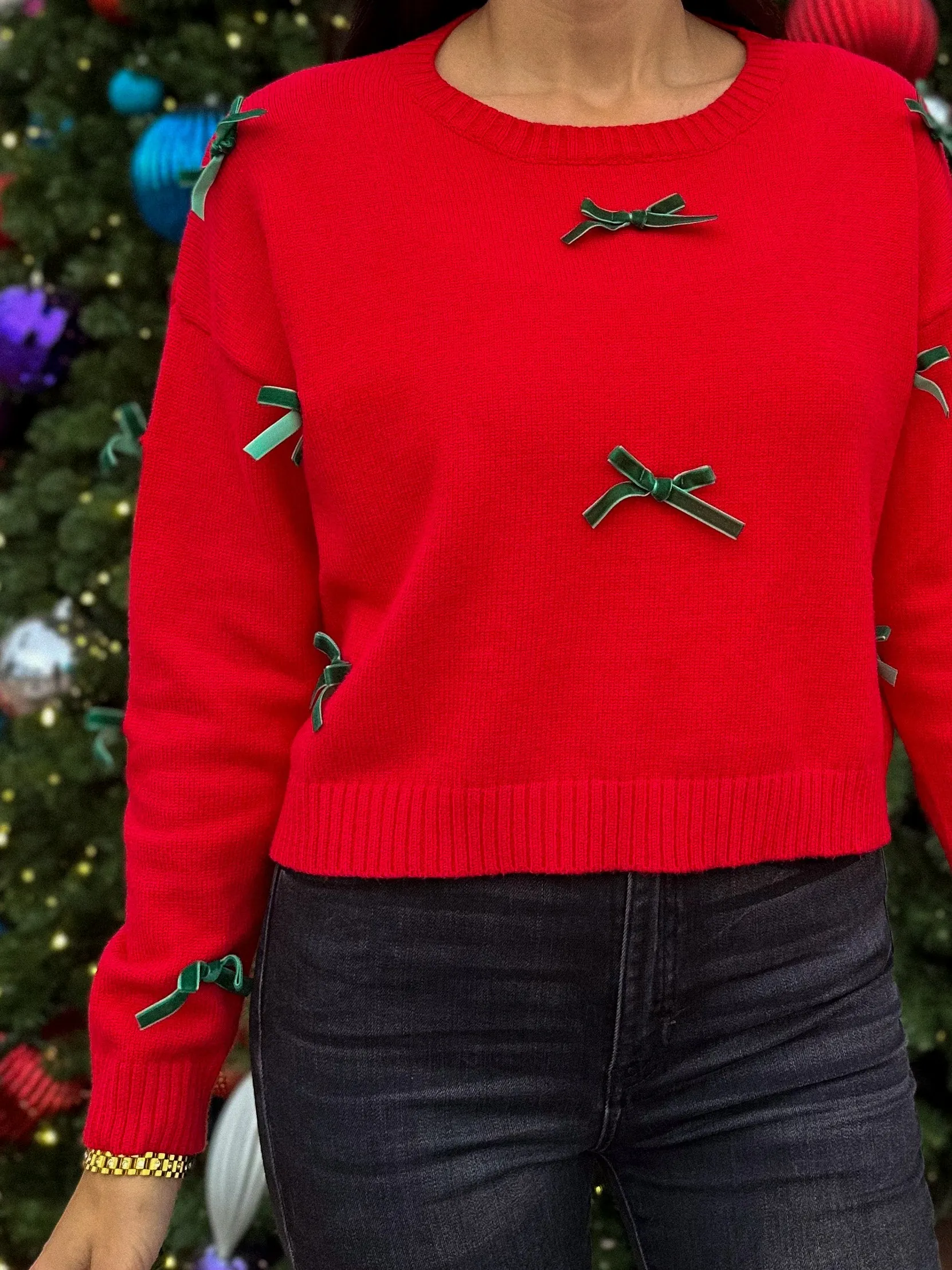 Red & Green Christmas Ribbon Bow Sweater