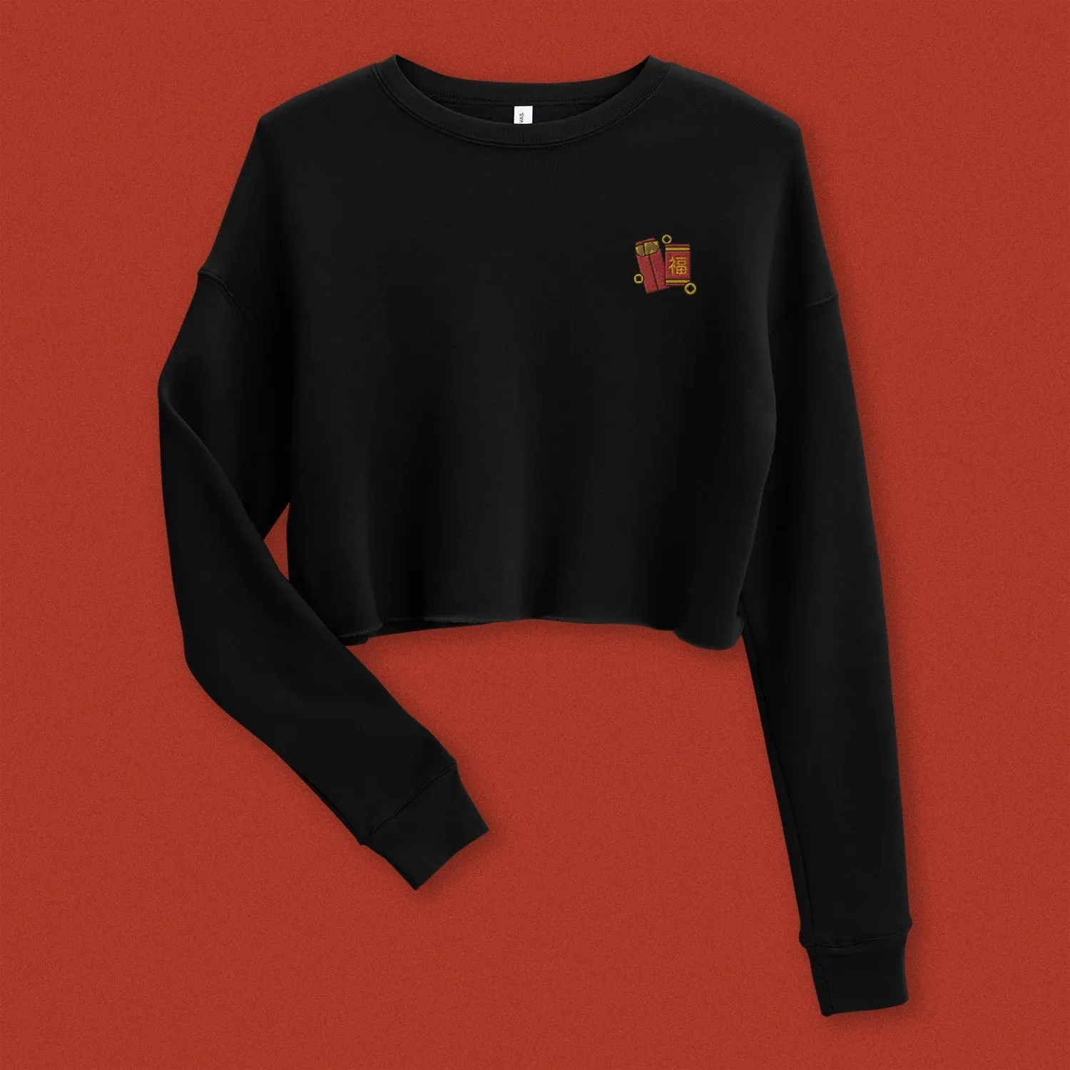 Red Envelope Embroidered Crop Sweatshirt