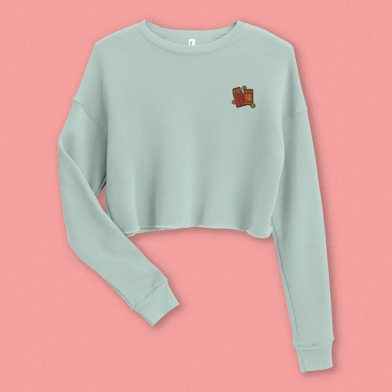 Red Envelope Embroidered Crop Sweatshirt