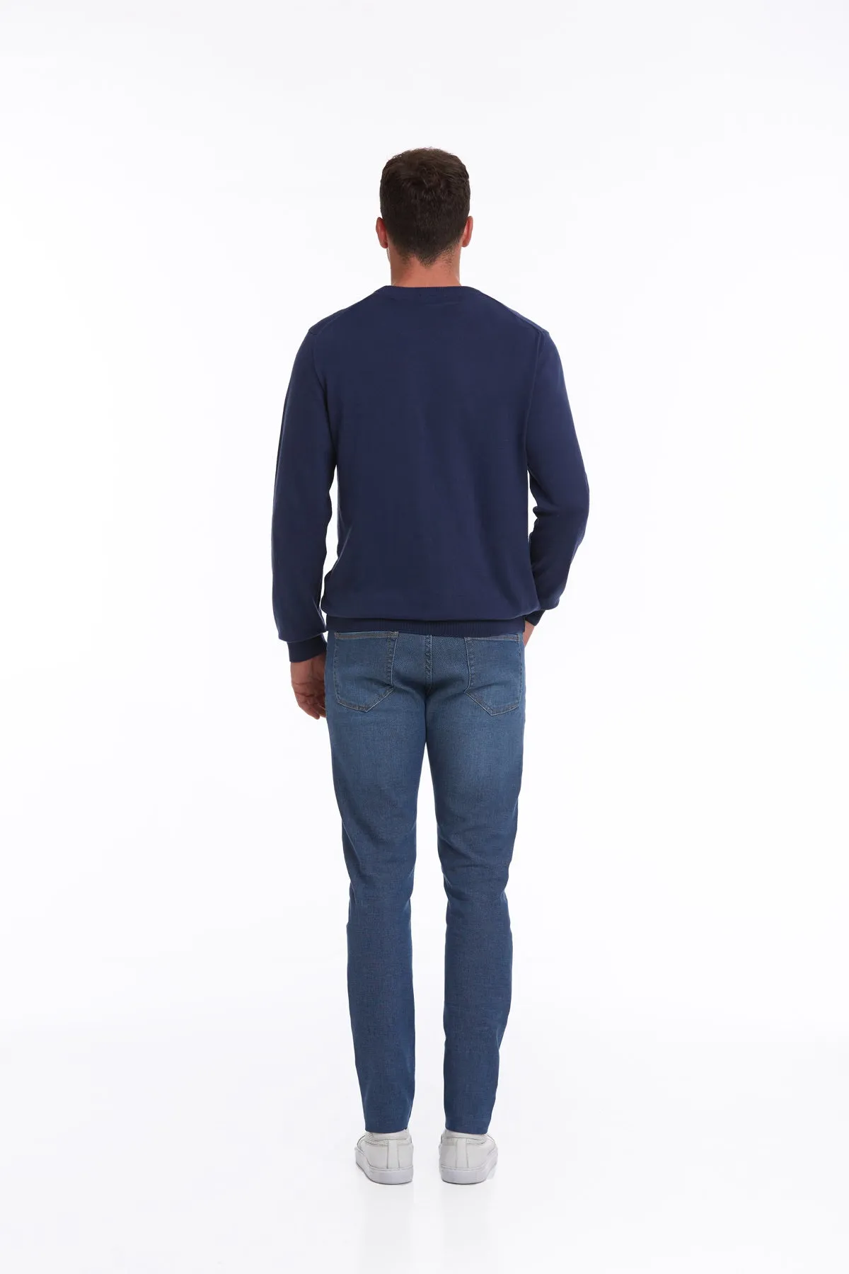 Regular Fit Cotton Indigo Crewneck Sweater