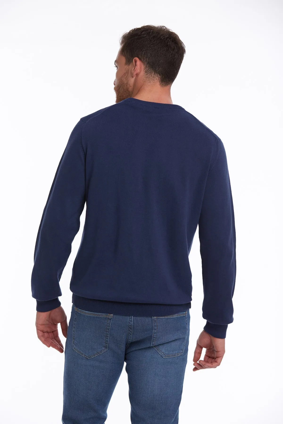 Regular Fit Cotton Indigo Crewneck Sweater