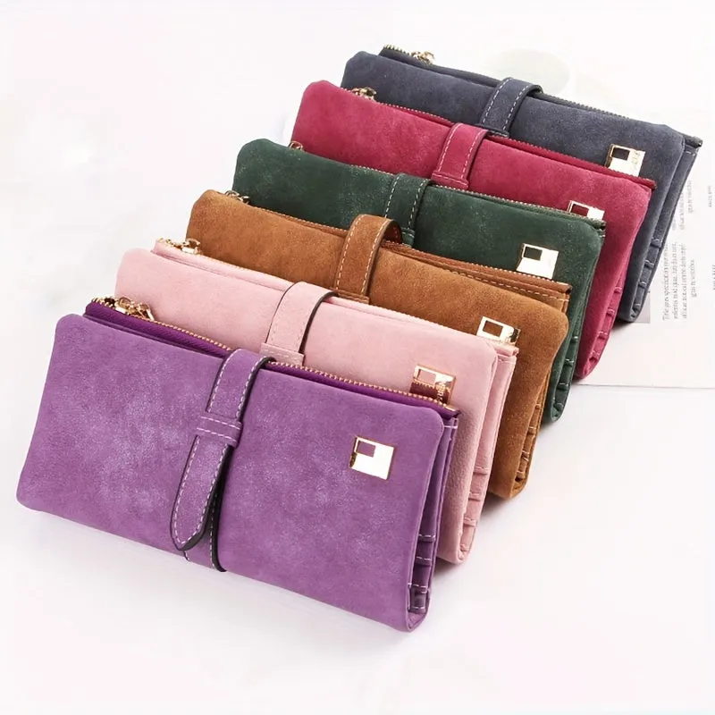 Retro Chic Frosted Long Clutch Wallet - Spacious Card Slots & Phone Pouch - Secure Money Purse for Fashion-Forward Women