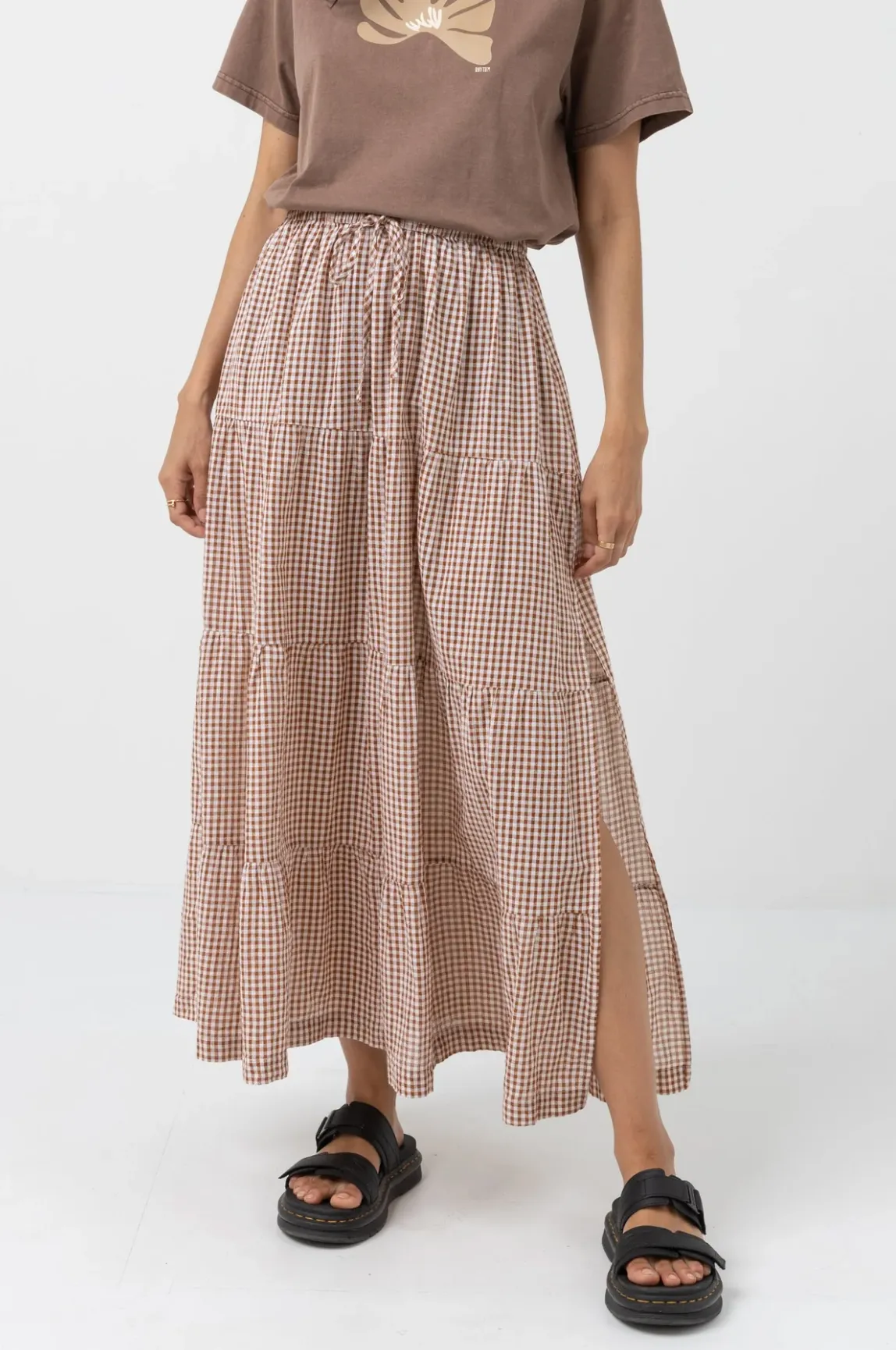 Rhythm Lola Check Tiered Maxi Skirt