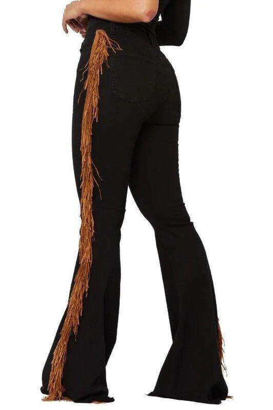 Rodeo Doll Black Fringe Bell Bottom Jeans