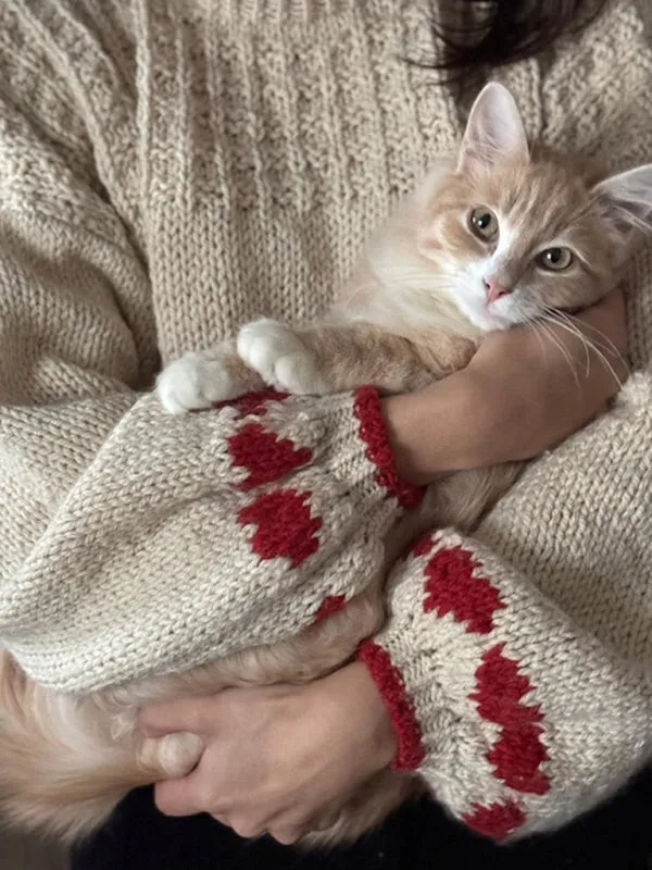 Romantic Heart Sweater with Lantern Sleeves