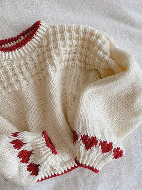 Romantic Heart Sweater with Lantern Sleeves