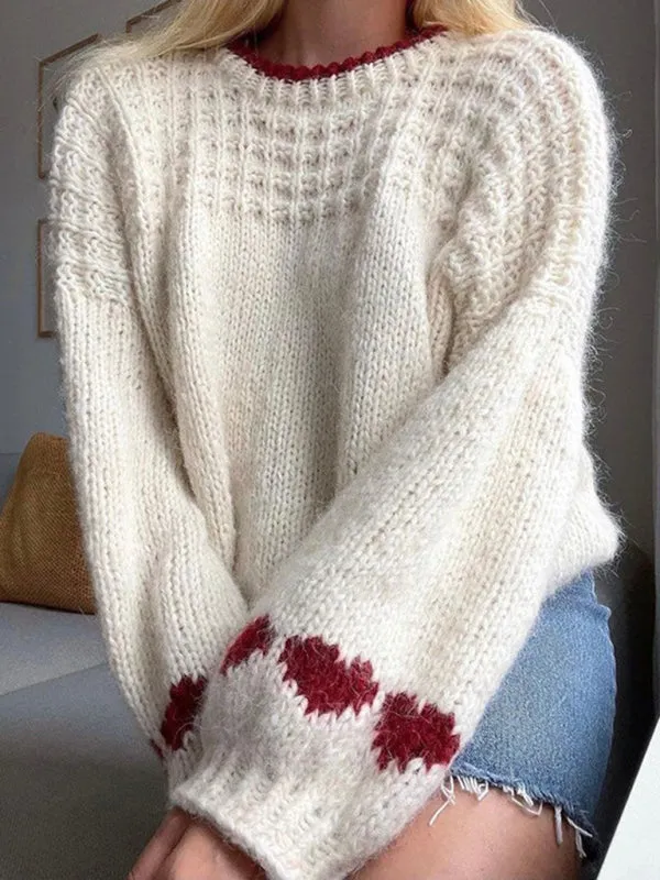 Romantic Heart Sweater with Lantern Sleeves