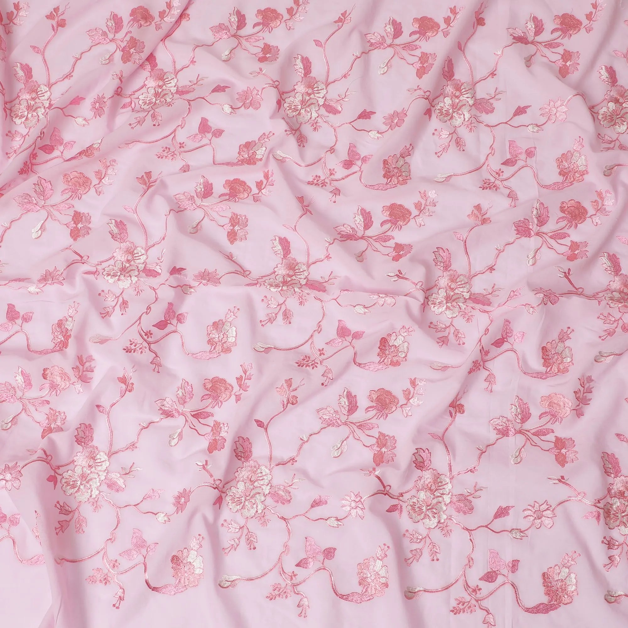 Rose Reverie Embroidered Cotton Voile Fabric - 110cm Width-D17563