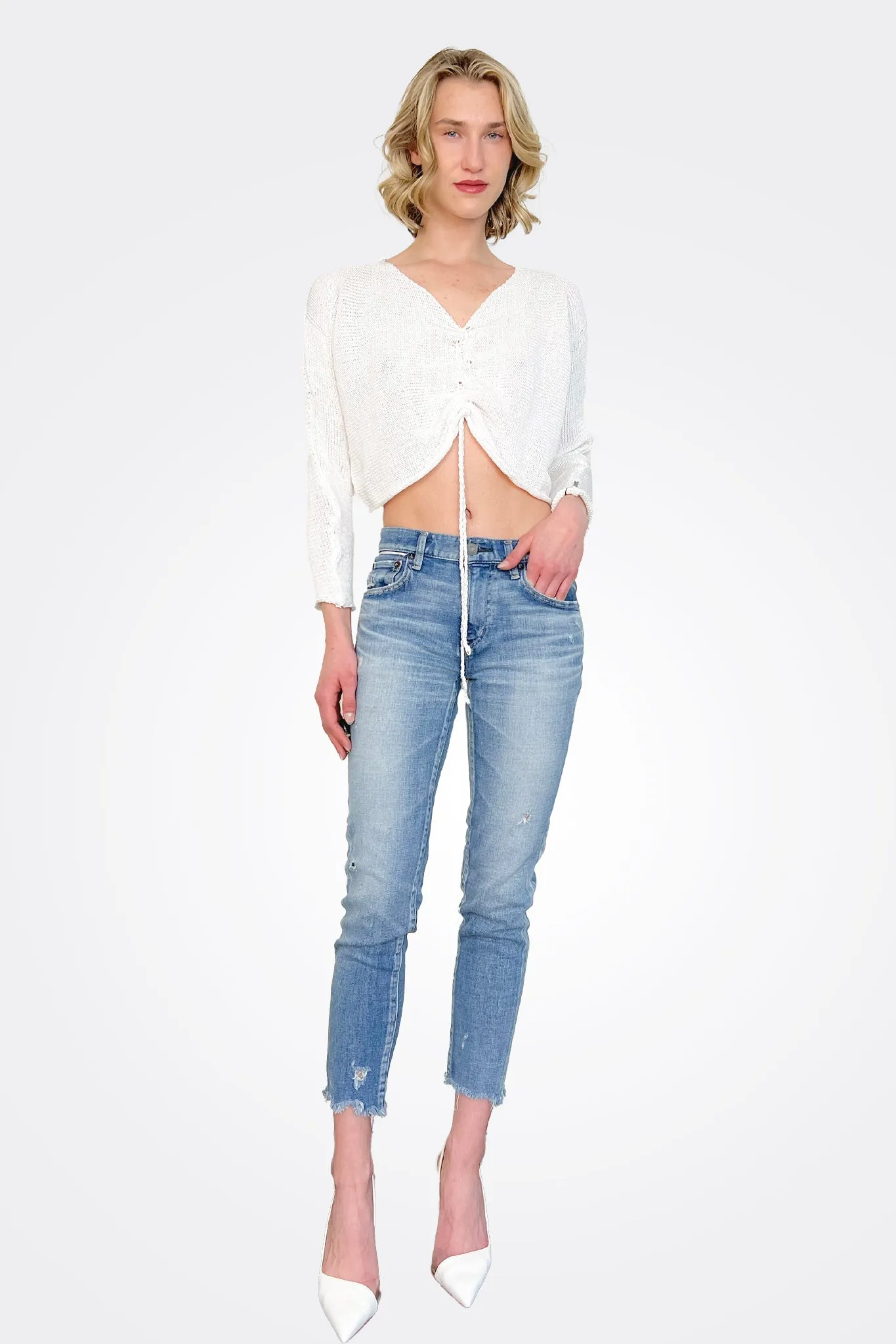 Ruche Crop Pullover - White