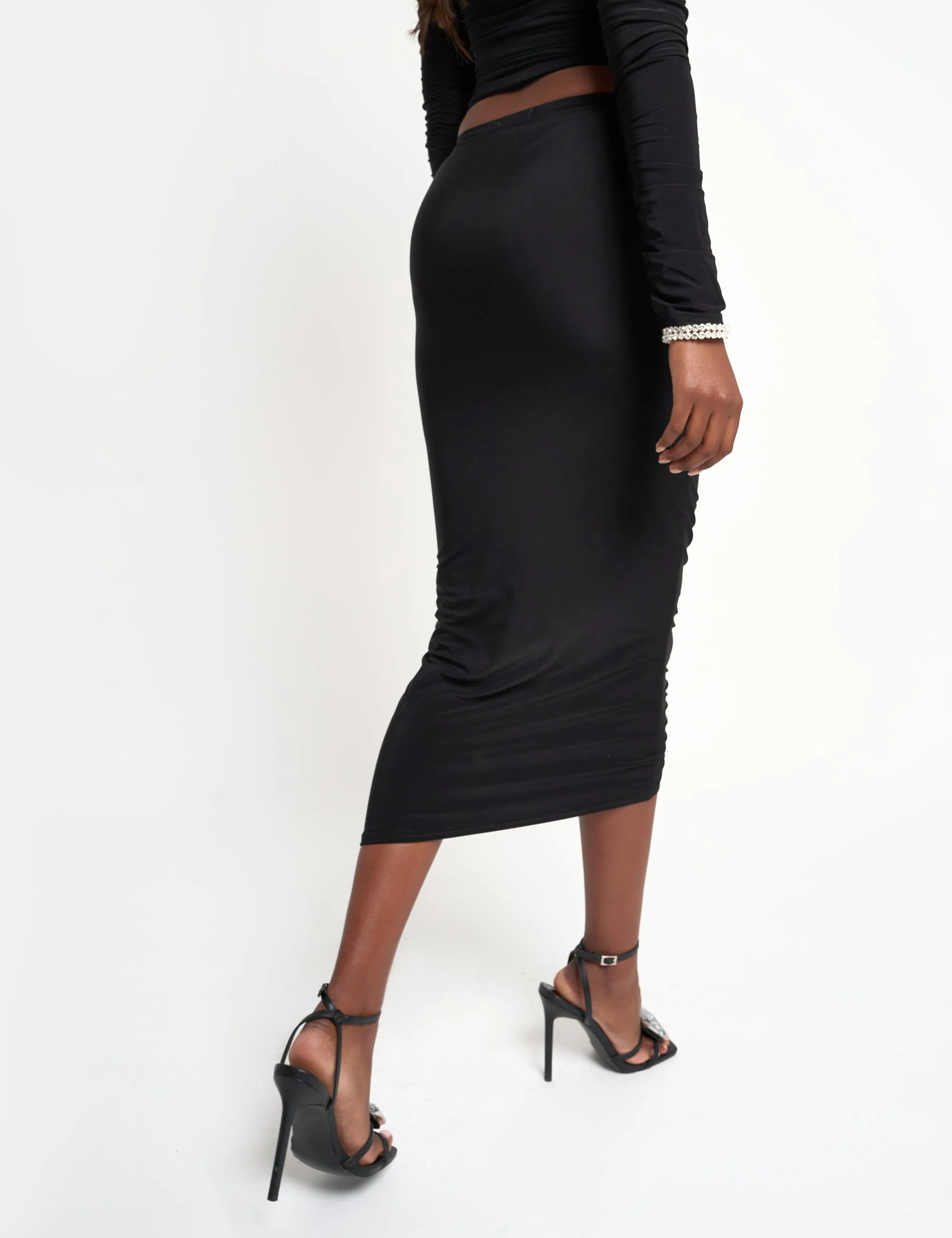 Ruched Maxi Skirt Co Ord Black