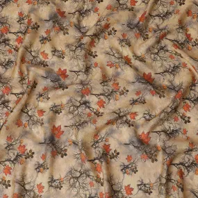 Rustic Autumn Viscose Fabric with Digital Print of Oak Leaves and Acorns, 110 cm Wide-D19204