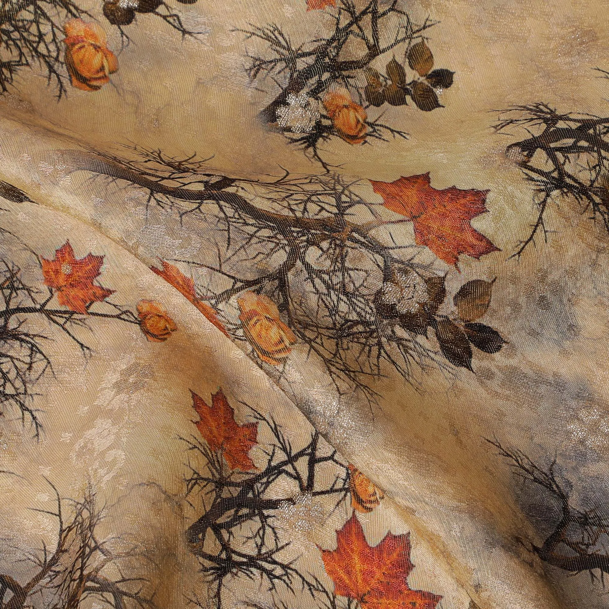 Rustic Autumn Viscose Fabric with Digital Print of Oak Leaves and Acorns, 110 cm Wide-D19204