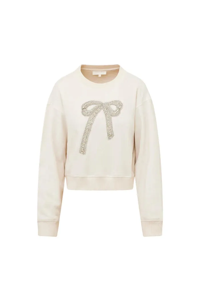 Rylan Bow Embellished Fleece Pullover - Sugar Cookie