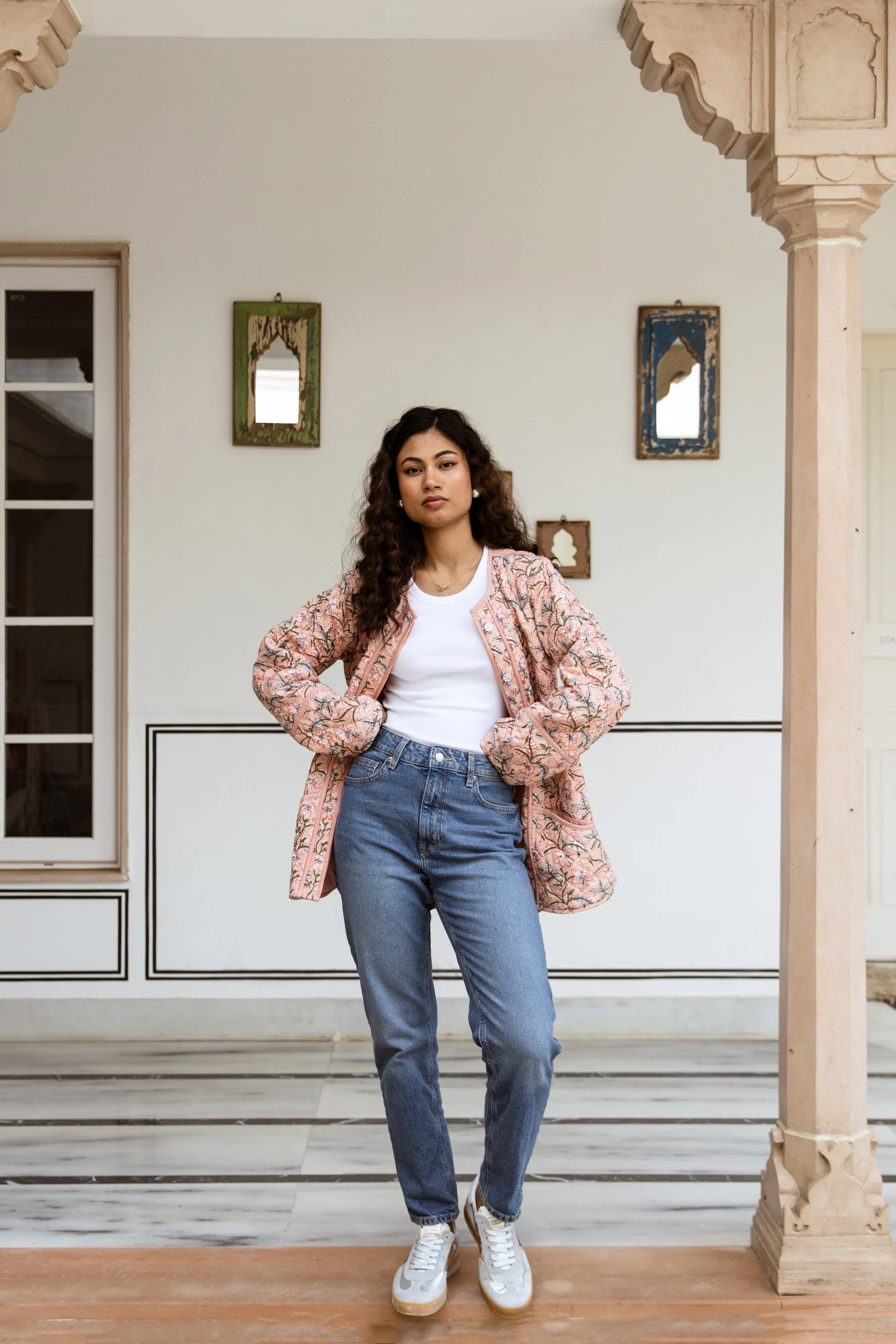 SALE Block Print Quilted Jacket - Soft Coral