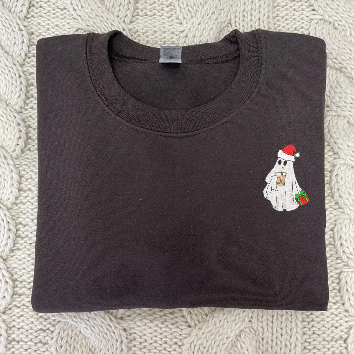 Santa Ghost Christmas Sweatshirt Embroidered Christmas Sweatshirt