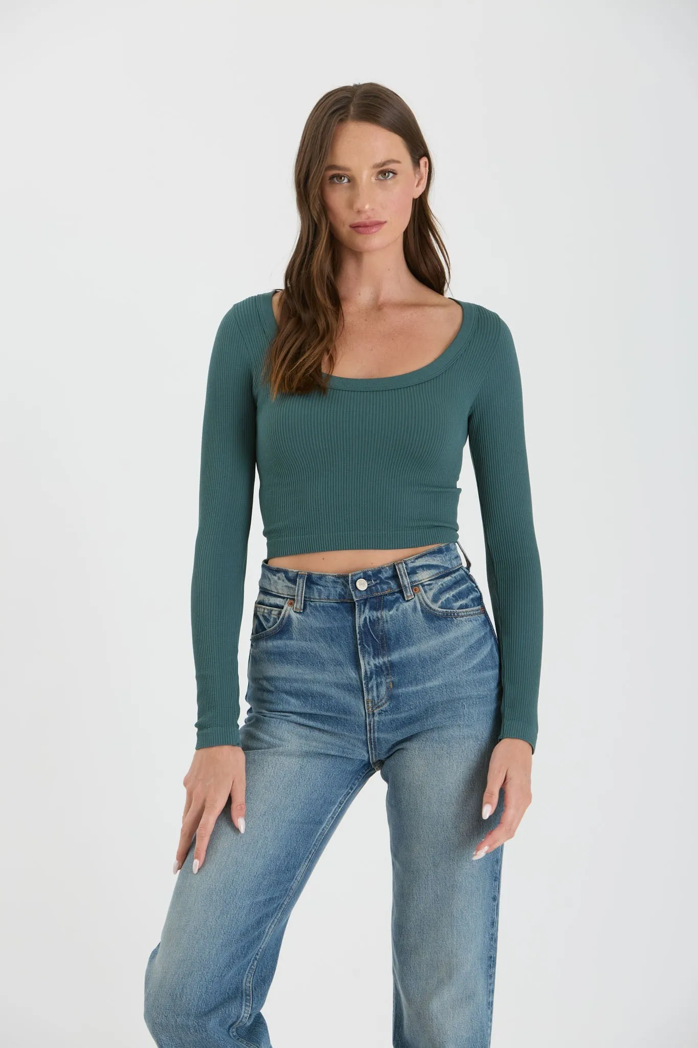 Scoop Neck Sweater Knit Crop Top