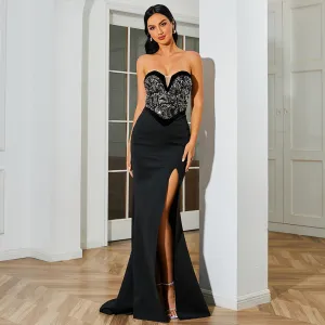 Sexy Long Sequined Sleeveless Cocktail Evening Dress