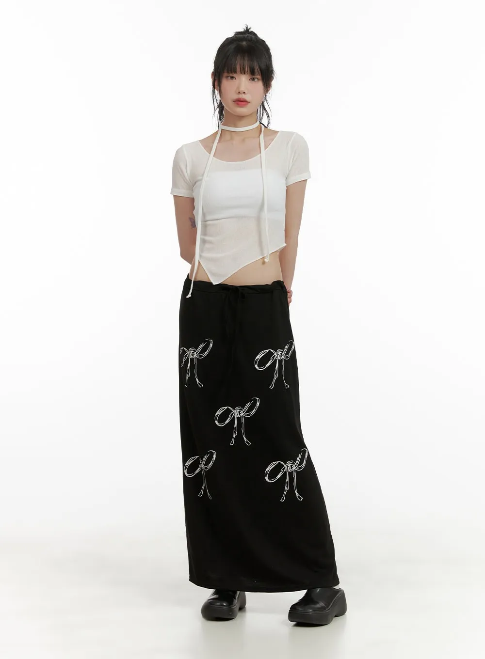 Sheer Chic Crop Top with Thin Scarf CU410