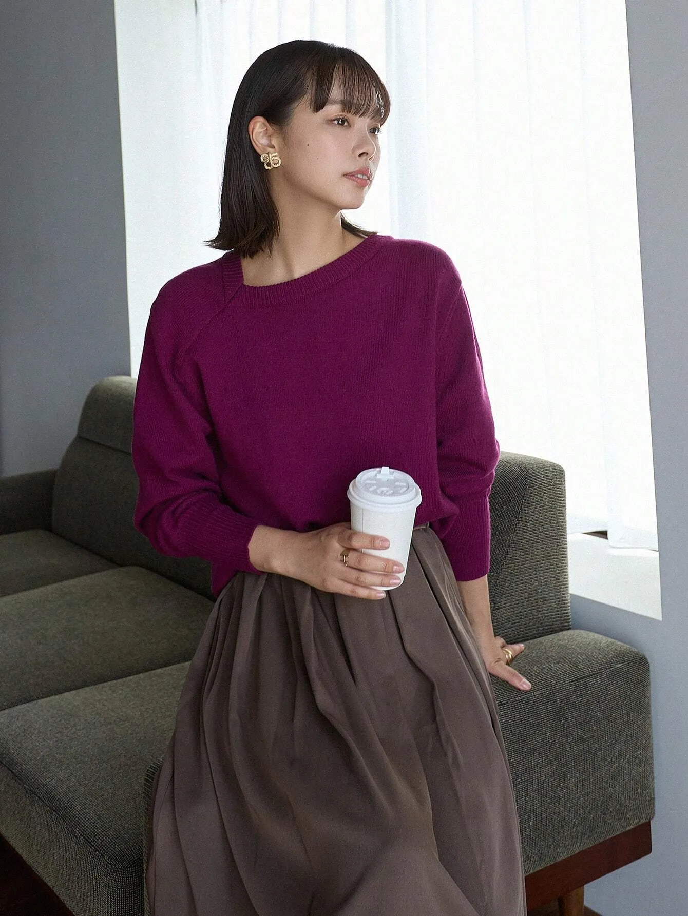 SHEIN FRIFUL Solid Asymmetrical Neck Drop Shoulder Sweater