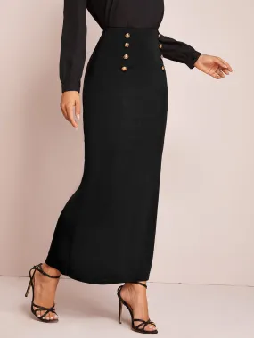 SHEIN Modely Solid Buttoned Front Mermaid Skirt