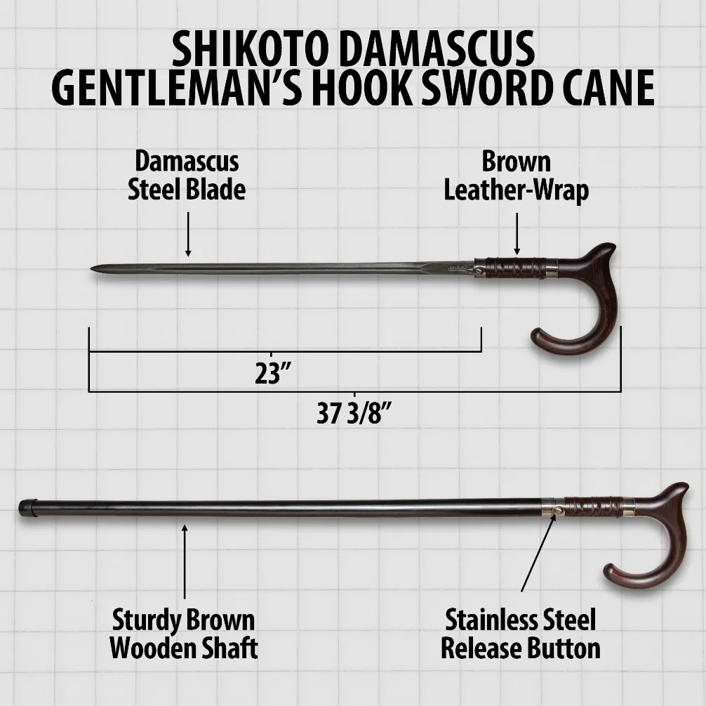 Shikoto Gentleman's Hook Damascus Sword Cane