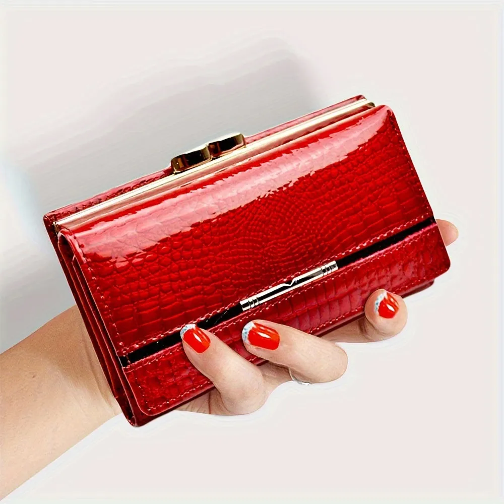 Short Mini Wallet, Patent Leather Versatile Fashion Style Coin Purse(13.0cm X 8.0cm X 3.0cm)