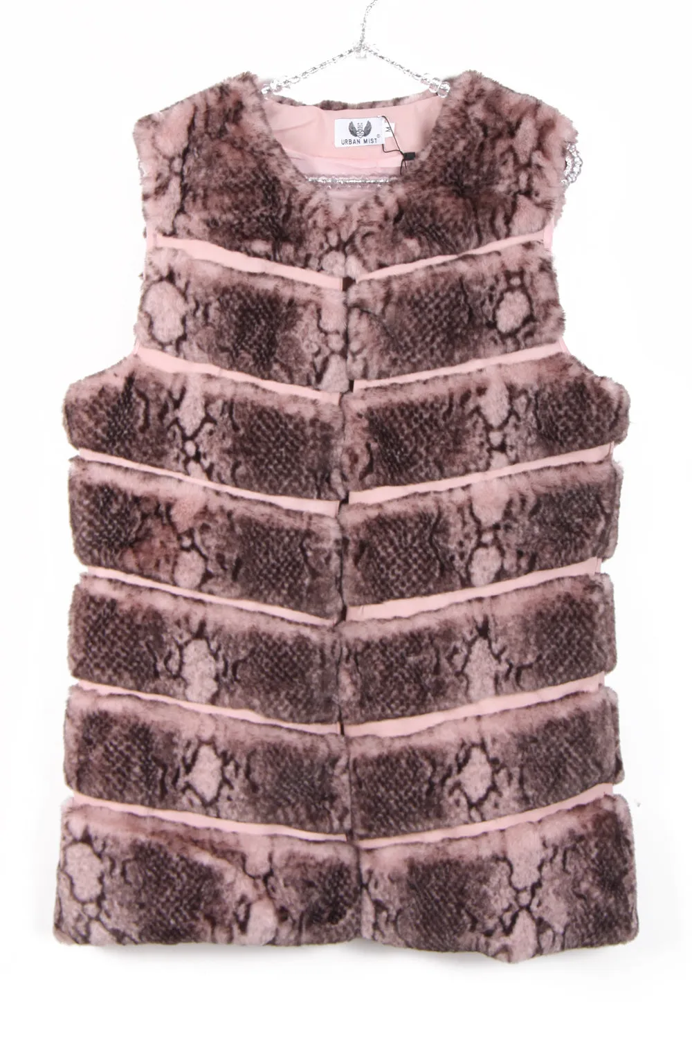 Snake Print Chevron Soft Faux Fur Leather Panel Gilet