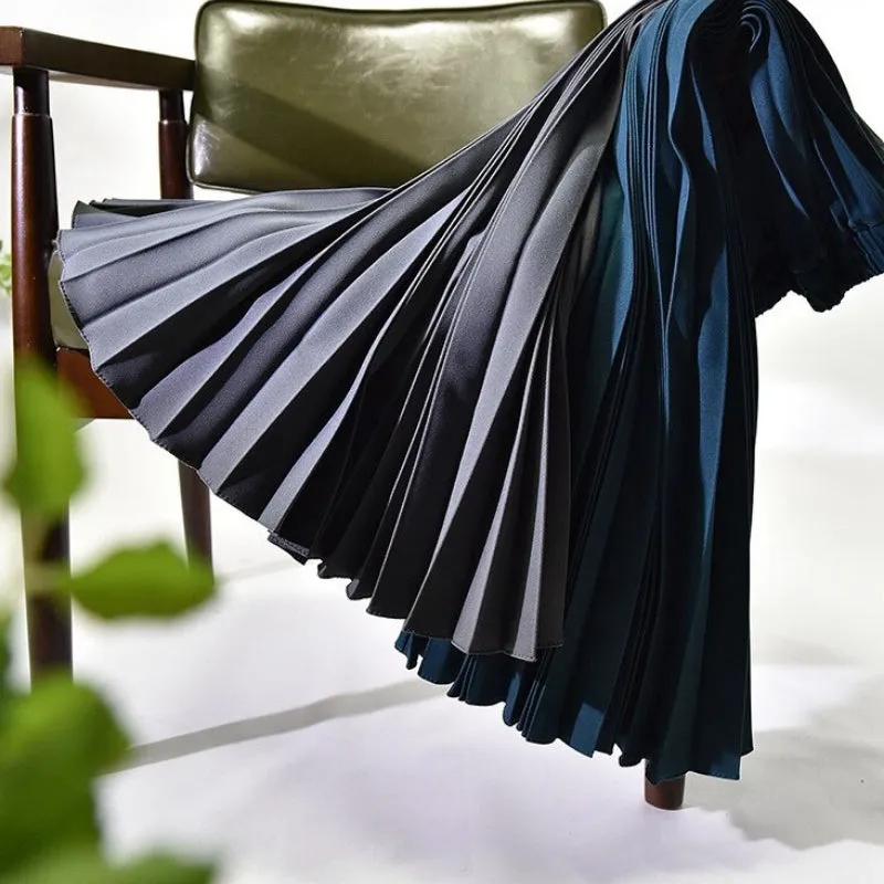 Solid Color Elastic High Waist Pleated A-Line Maxi Skirts