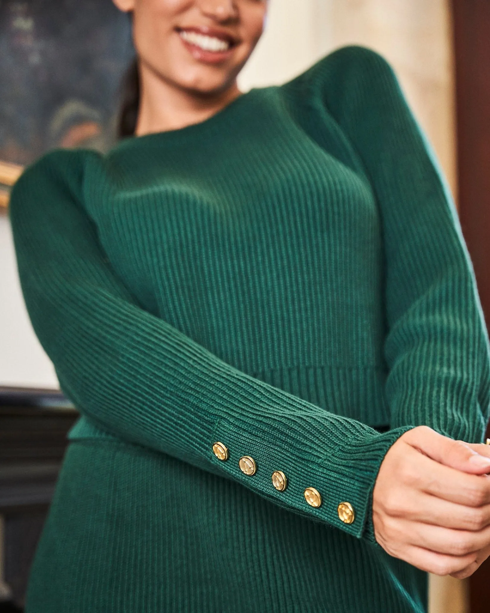 Solstice Organic Cotton Ribbed Jumper | Green Forest