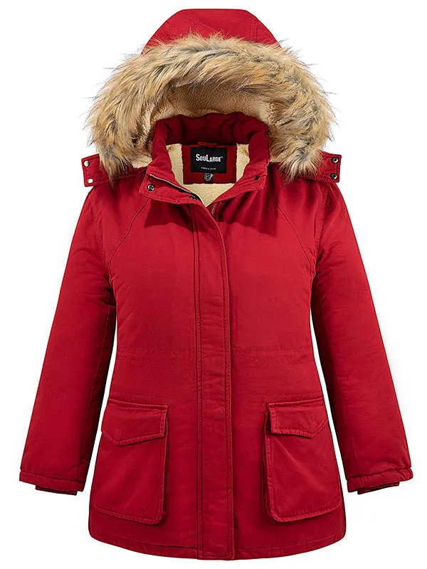 Soularge Women's Winter Plus Size Sherpa Lined Jacket