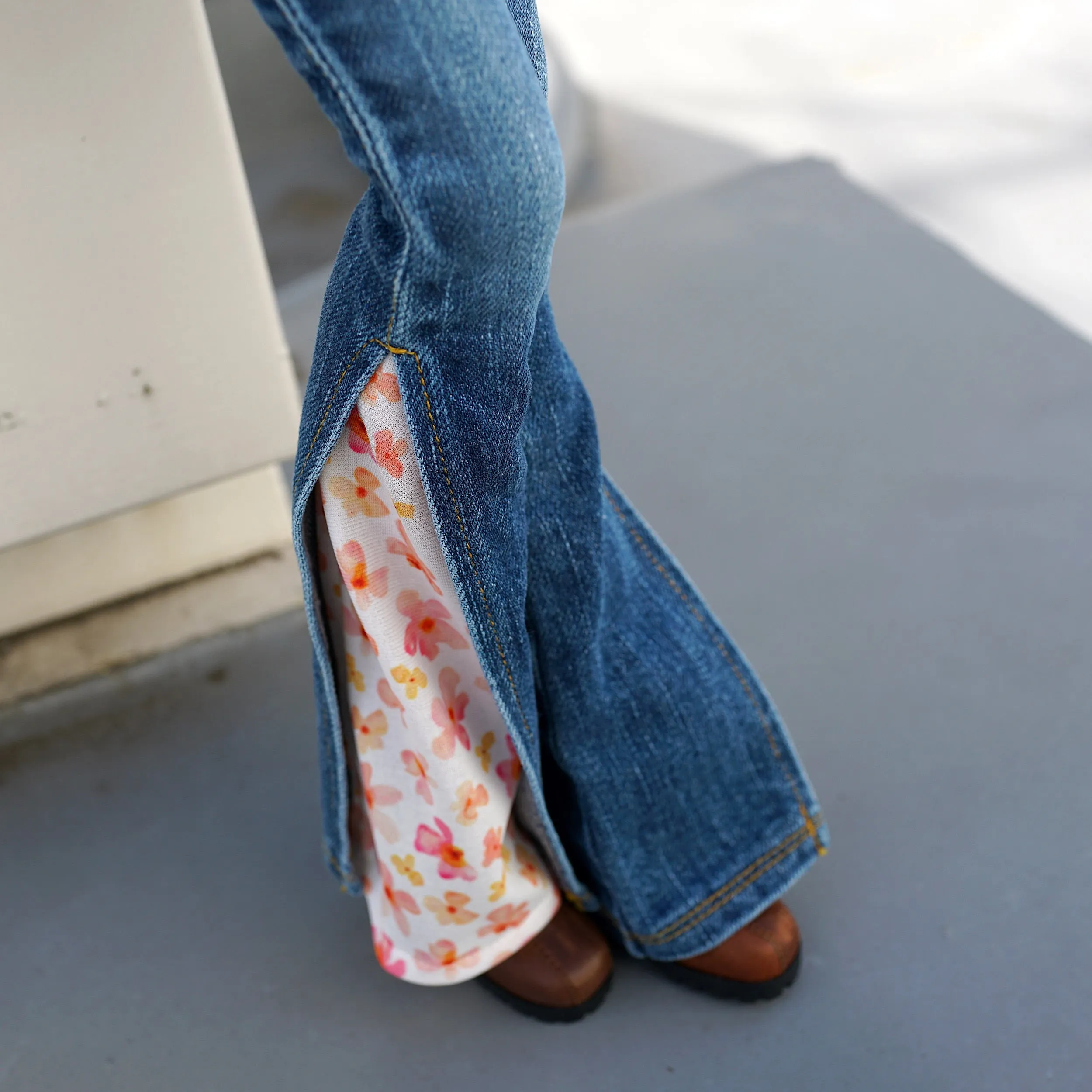 Split Bell Bottoms (Floral Tangerine)