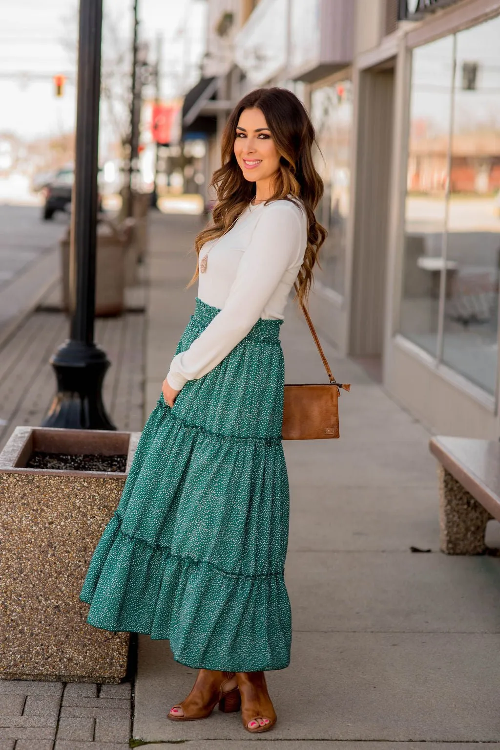 Spotted Tiered Maxi Skirt