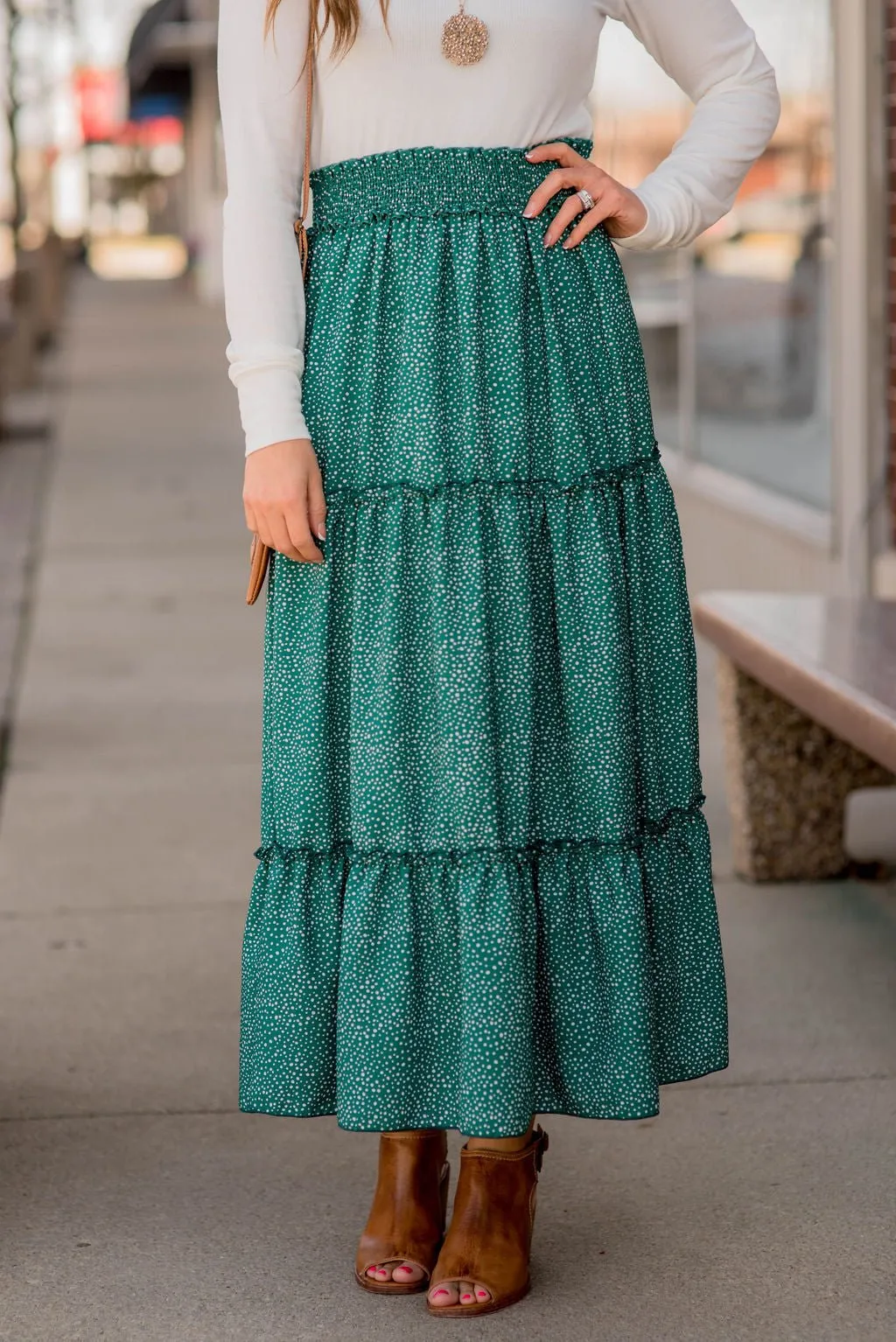 Spotted Tiered Maxi Skirt