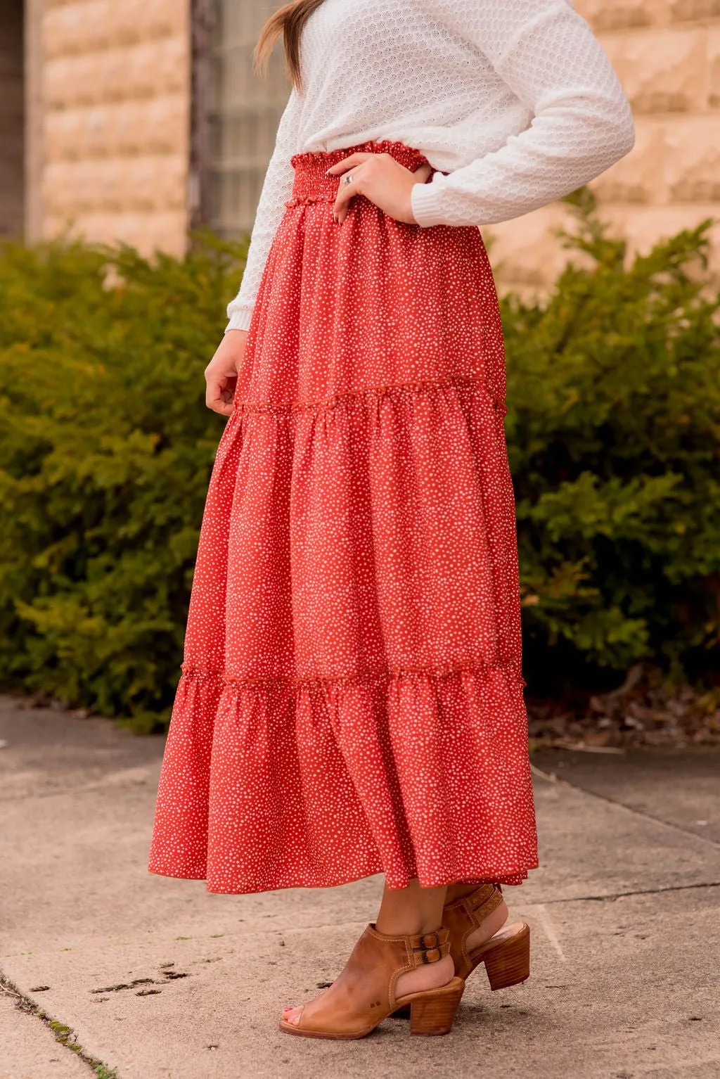 Spotted Tiered Maxi Skirt